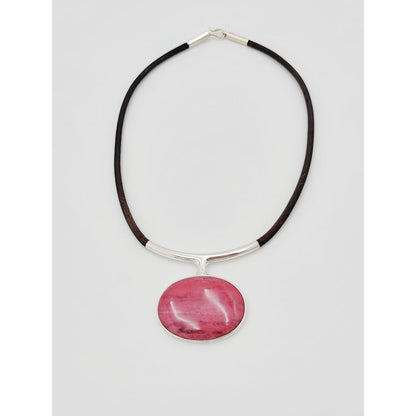 Aanund Havstad Jewelry Norway Aanund Havstad Sterling Dark Pink Agate Modernist Necklace 1970s
