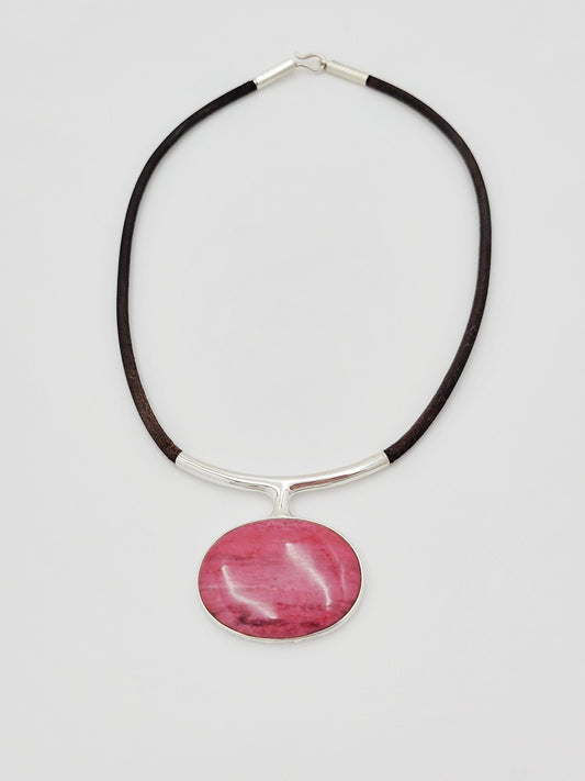 Aanund Havstad Jewelry Norway Aanund Havstad Sterling Dark Pink Agate Modernist Necklace 1970s