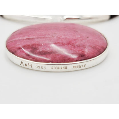 Aanund Havstad Jewelry Norway Aanund Havstad Sterling Dark Pink Agate Modernist Necklace 1970s