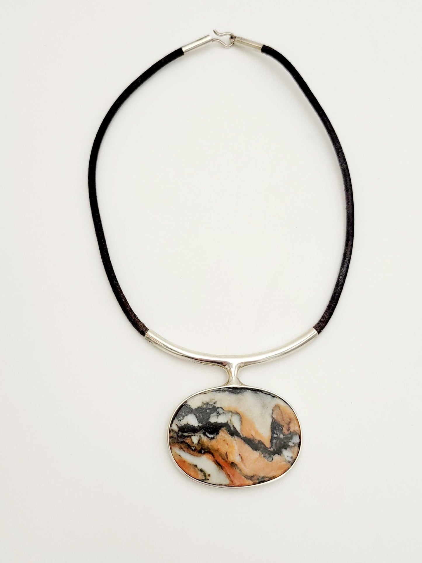 Aanund Havstad Jewelry Norwegian Aanund Havstad Large Sterling Marble Agate Modernist Necklace 1970s