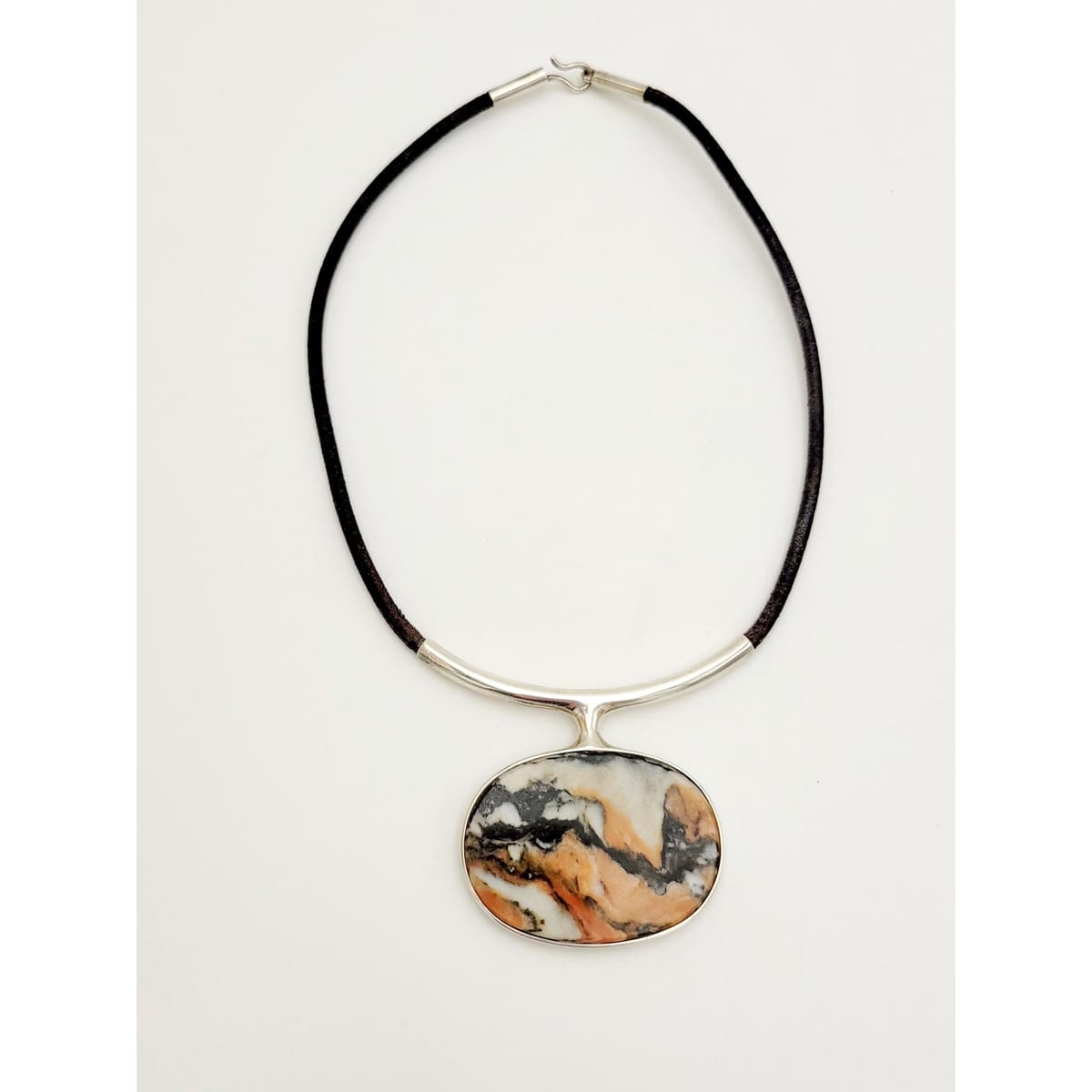 Aanund Havstad Jewelry Norwegian Aanund Havstad Large Sterling Marble Agate Modernist Necklace 1970s