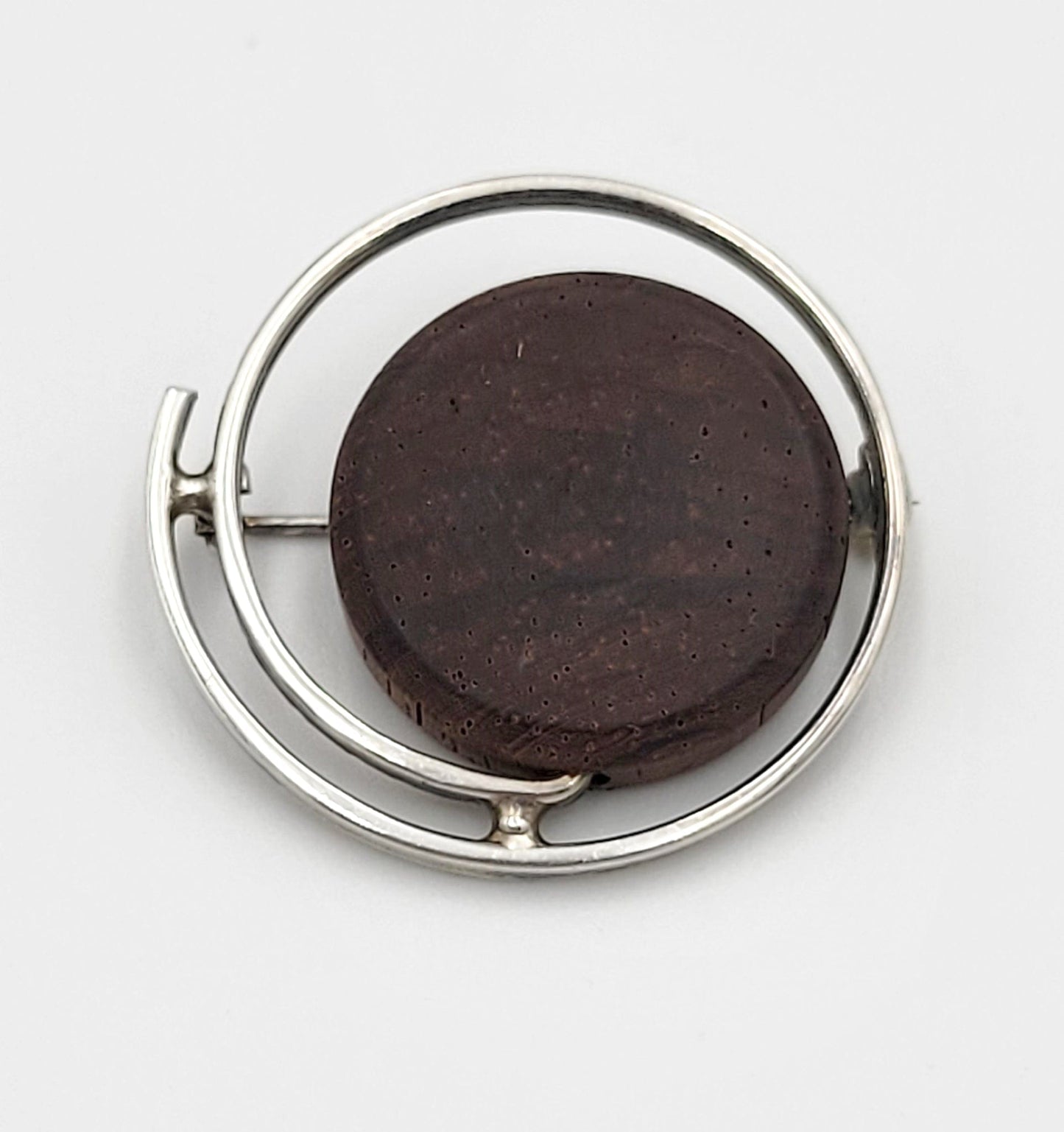 Aarikka Jewelry Paola Suhonen for Aarikka Finland Sterling & Wood Modernist Brooch Circa 1964