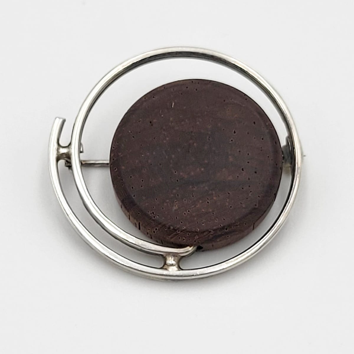 Aarikka Jewelry Paola Suhonen for Aarikka Finland Sterling &amp; Wood Modernist Brooch Circa 1964