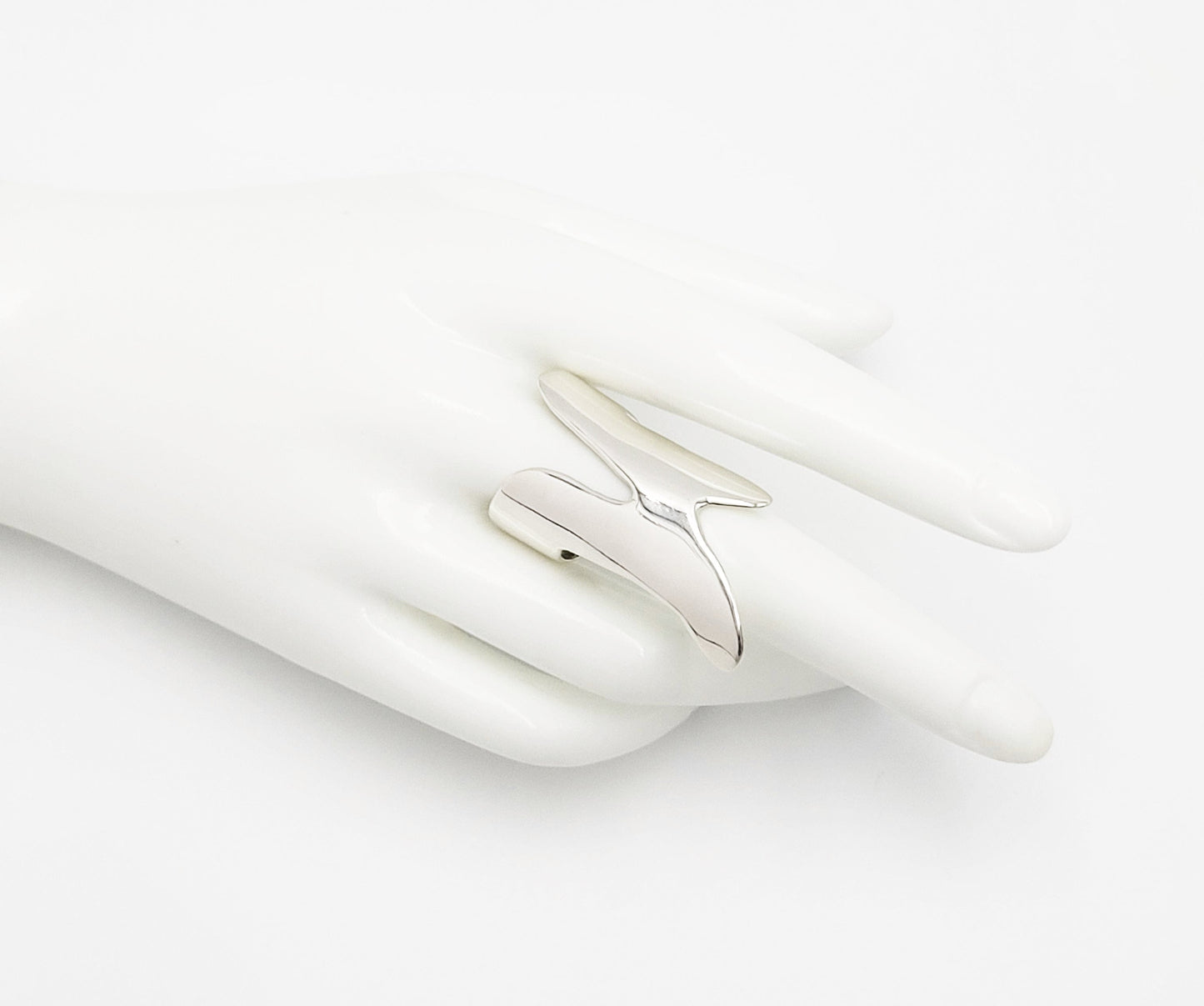 Abstract Artisan Sterling Ring Jewelry Artisan Made Vintage Sterling Silver Huge Abstract Modernist Half Finger Ring