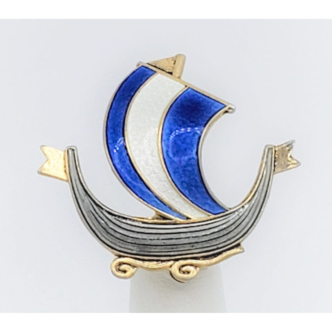 Aksel Holmsen Jewelry Aksel Holmsen Norway Sterling Enamel VIKING Longboat Pin Brooch Circa 1950&