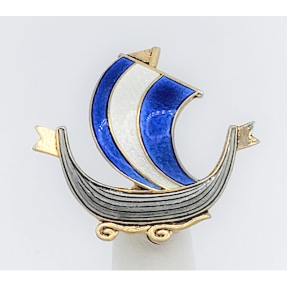 Aksel Holmsen Jewelry Aksel Holmsen Norway Sterling Enamel VIKING Longboat Pin Brooch Circa 1950&
