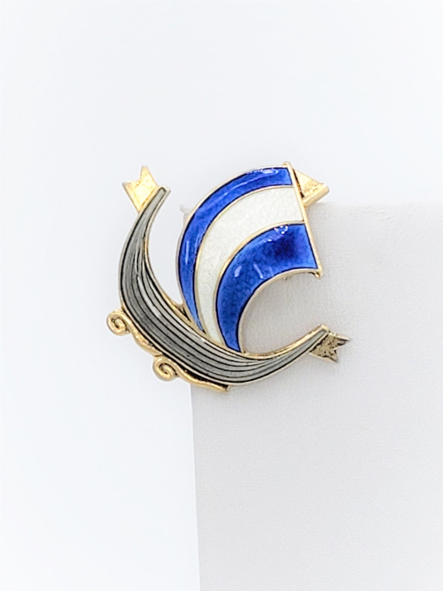 Aksel Holmsen Jewelry Aksel Holmsen Norway Sterling Enamel VIKING Longboat Pin Brooch Circa 1950's