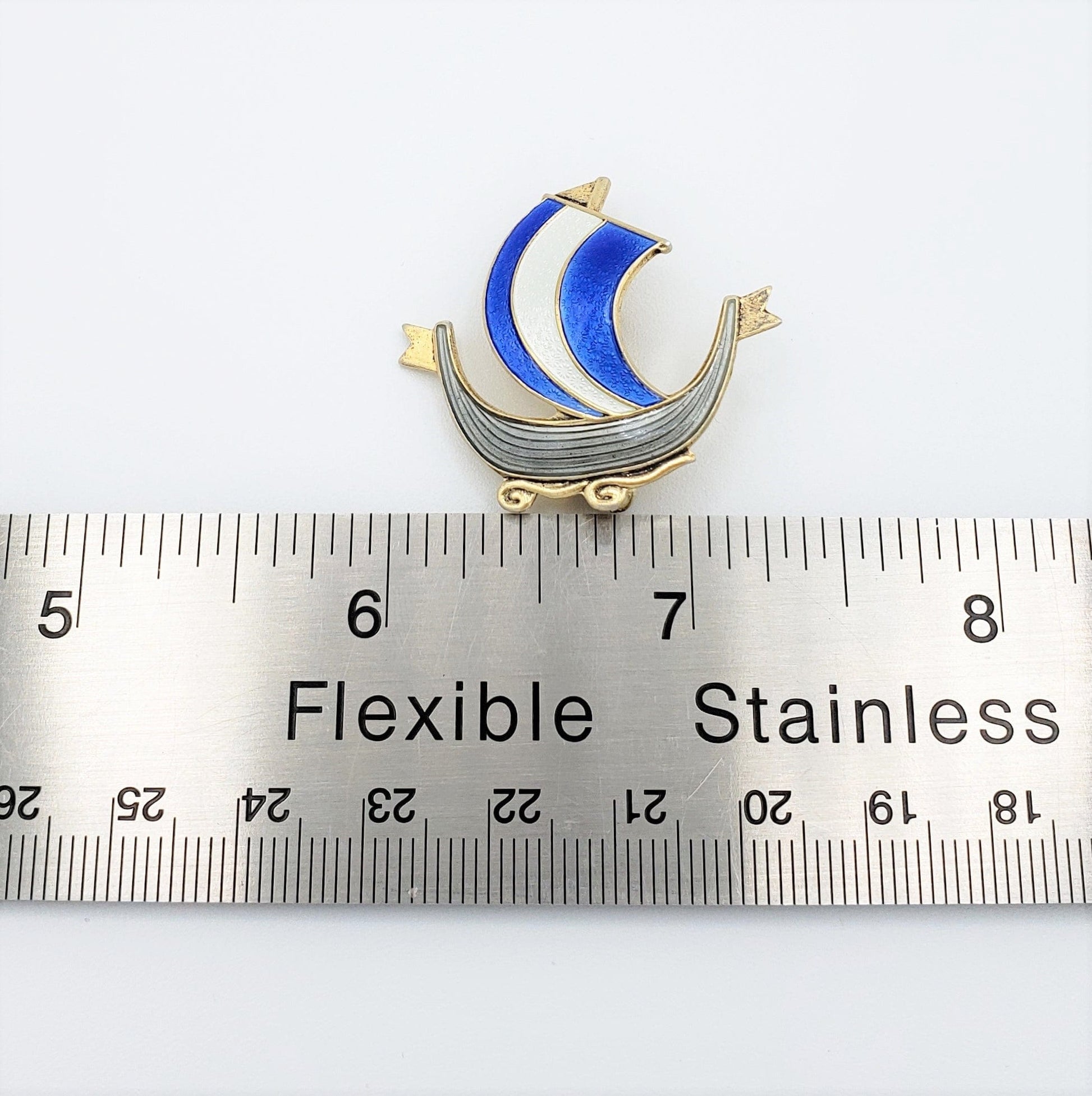 Aksel Holmsen Jewelry Aksel Holmsen Norway Sterling Enamel VIKING Longboat Pin Brooch Circa 1950's