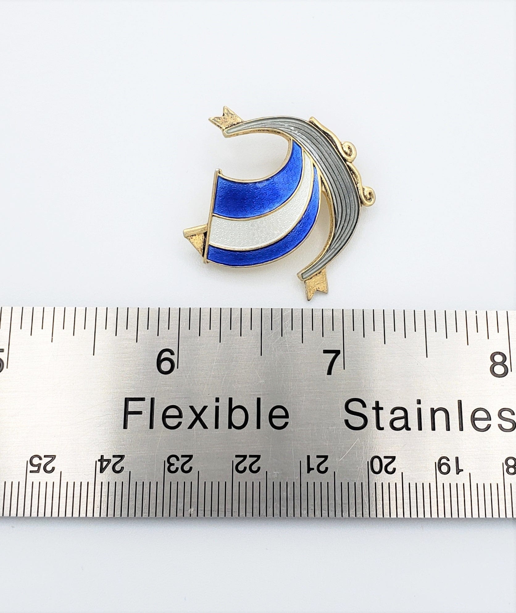 Aksel Holmsen Jewelry Aksel Holmsen Norway Sterling Enamel VIKING Longboat Pin Brooch Circa 1950's