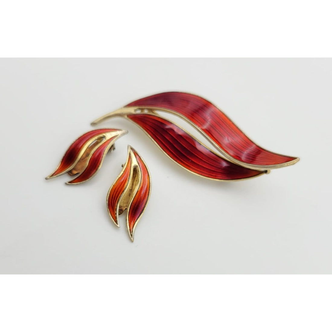Aksel Holmsen Jewelry Aksel Holmsen Norway Sterling Guilloche Enamel Brooch &amp; Earrings Set 1940s