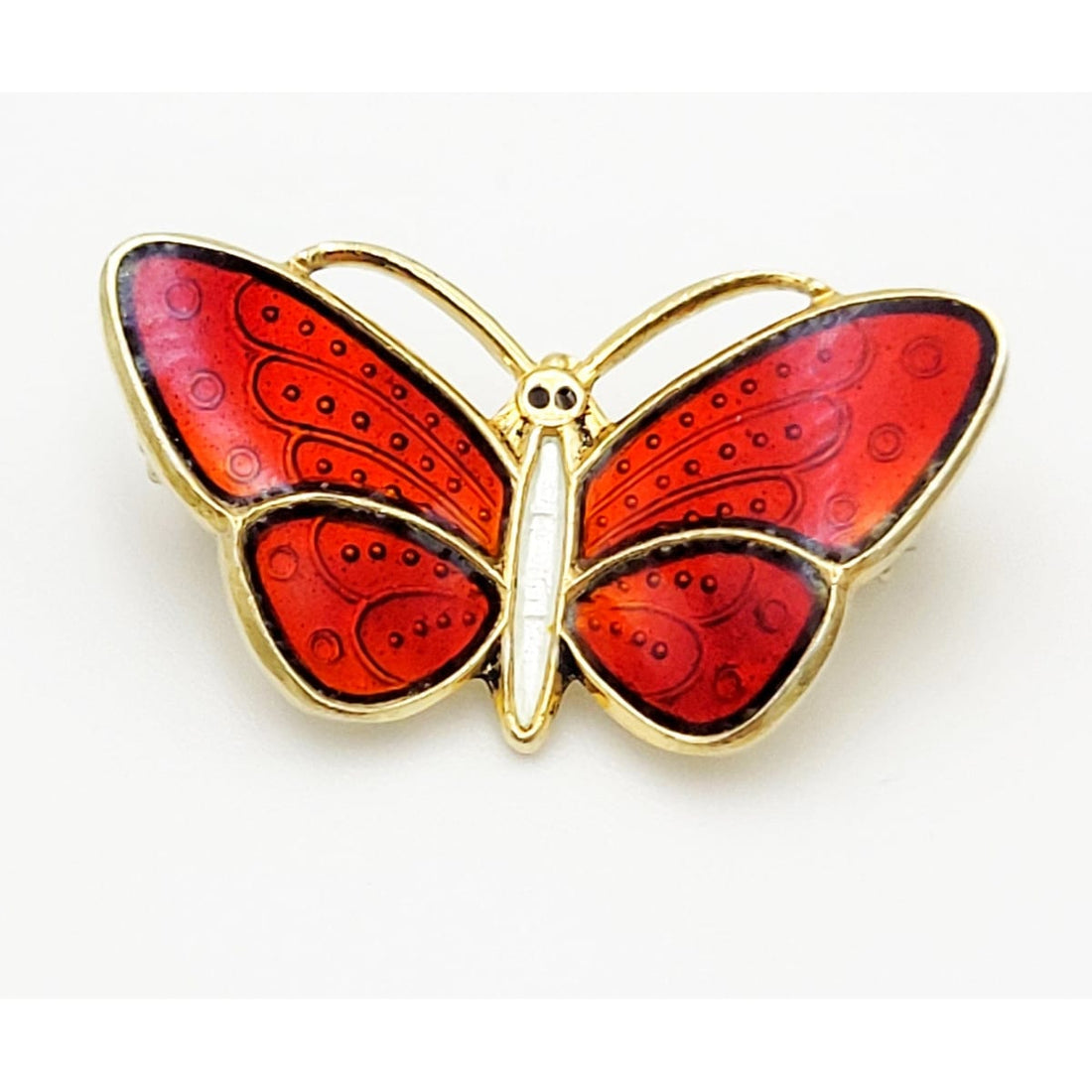 Aksel Holmsen Jewelry Aksel Holmsen Norway Sterling &amp; Red Enamel Butterfly Brooch Pin 1940s