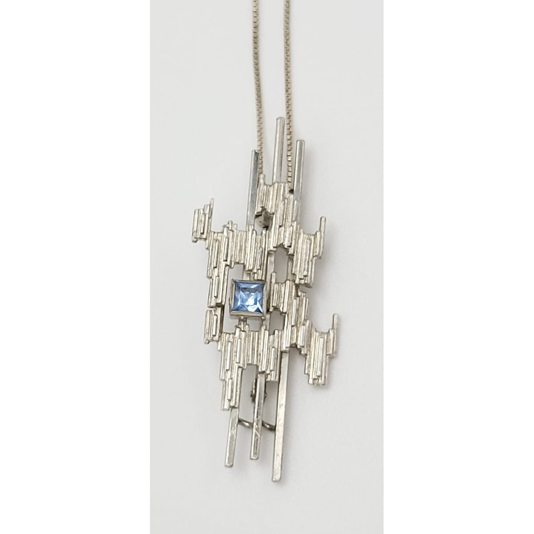 Albert Scharning Jewelry Albert Scharning Norway Sterling &amp; Topaz Brutalist Pendant Brooch Necklace 1950s