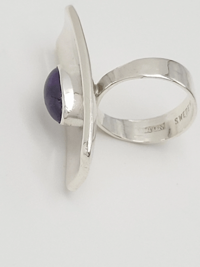 Alton Jewelry RARE Alton Sweden Sterling & Amethyst Modernist Bold Cocktail Ring 1960s