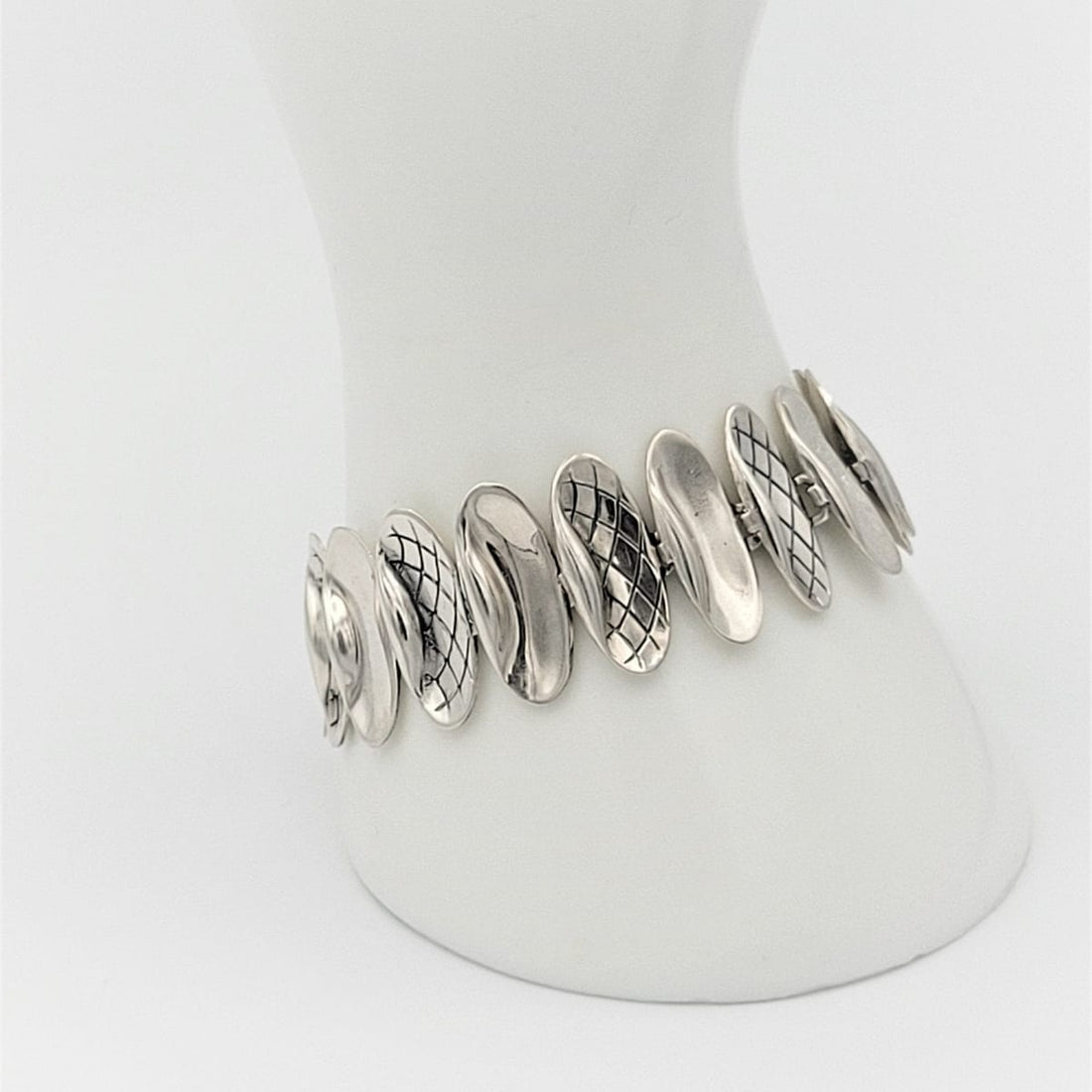 Vintage 925 Sterling Silver Alton Sweden Modernist Panel Link Bracelet Circa 1957 - Trendy MCM Home