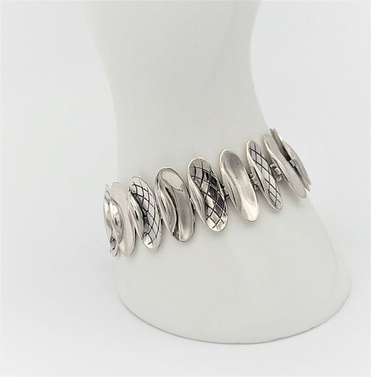 Vintage 925 Sterling Silver Alton Sweden Modernist Panel Link Bracelet Circa 1957 - Trendy MCM Home
