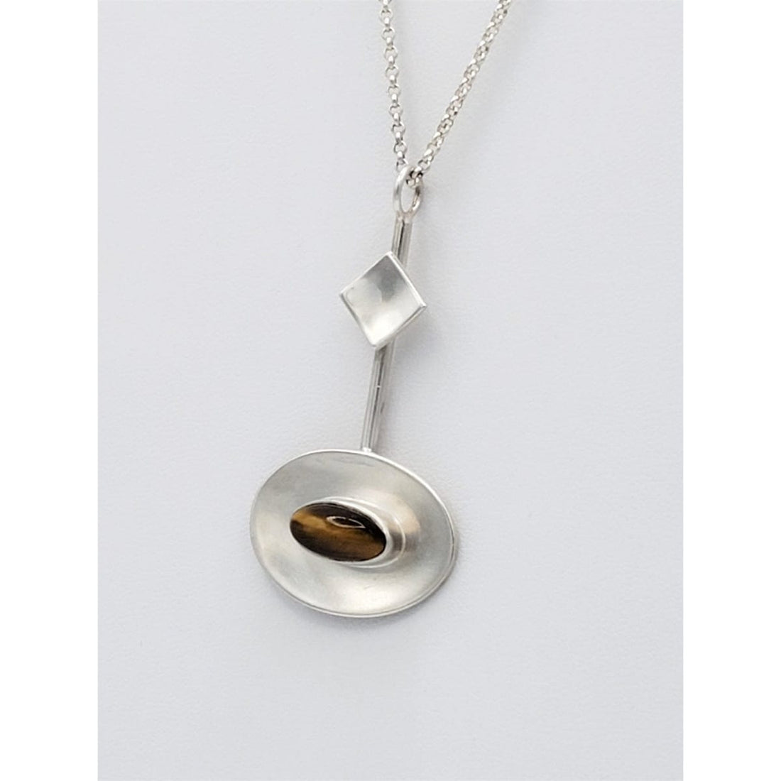 Alton Sweden Jewelry Vintage 935 Sterling Silver Alton Sweden Tigers Eye Modernist Pendant Necklace