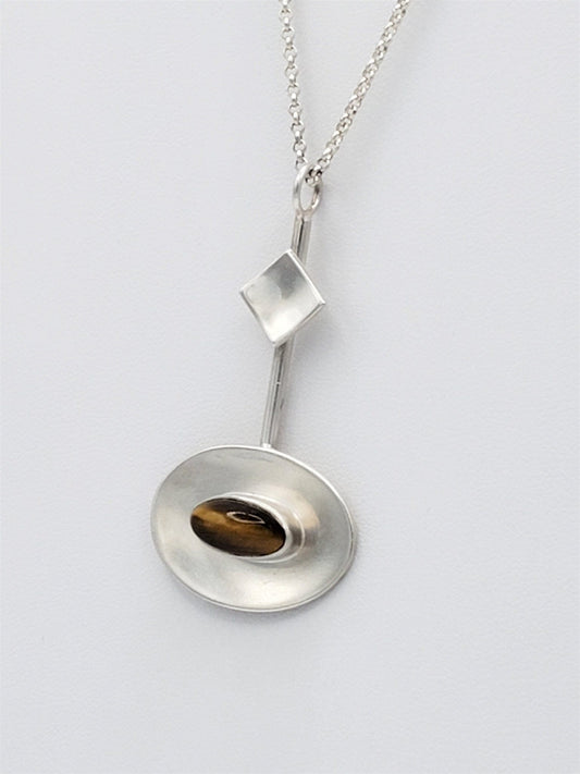 Alton Sweden Jewelry Vintage 935 Sterling Silver Alton Sweden Tigers Eye Modernist Pendant Necklace