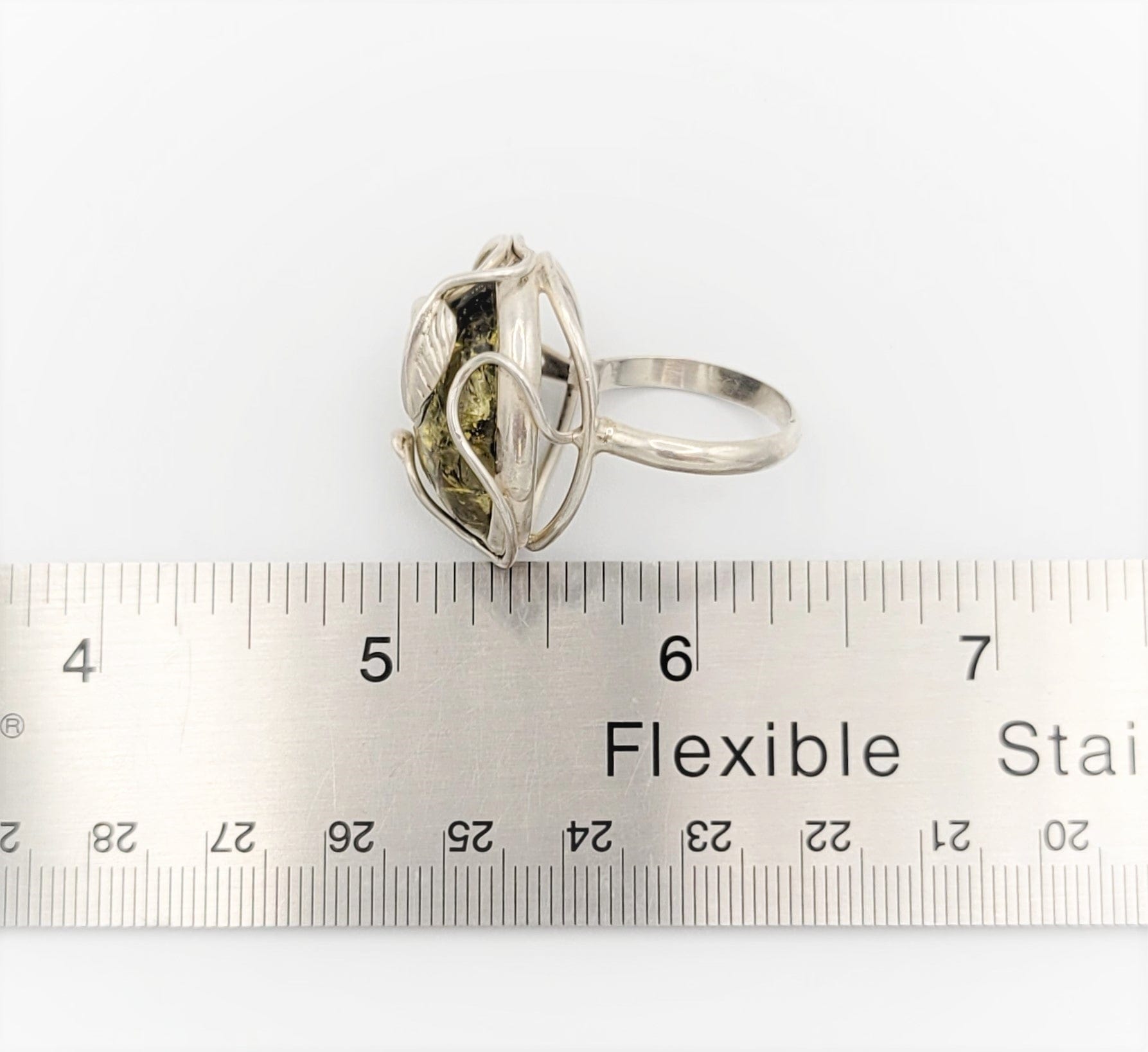 Amber Sterling Jewelry Vintage Sterling Silver & Amber Abstract Fauna Large Statement Cocktail Ring