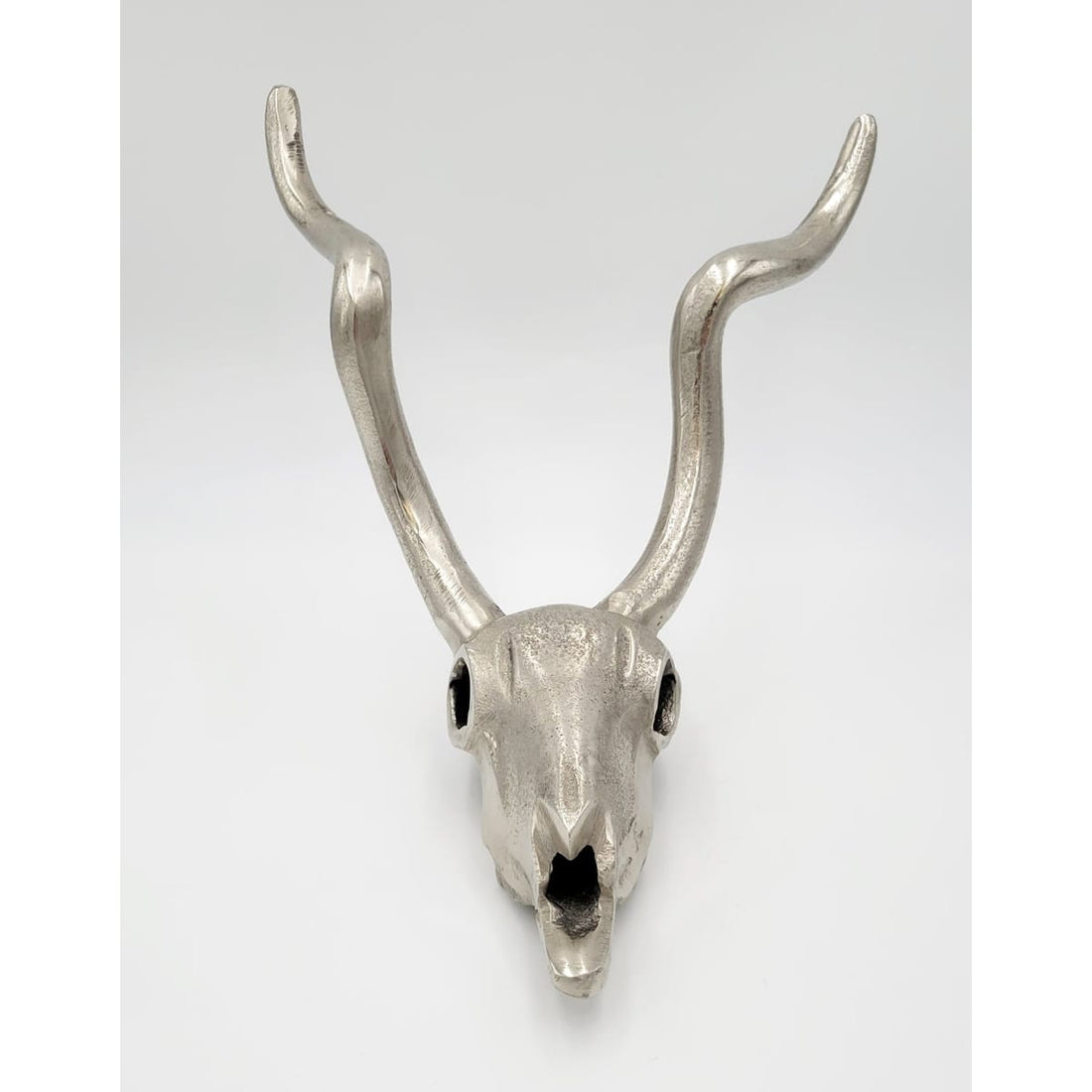 Antelope Skull Sculpture Large Vintage Aluminum Cast Metal Modernist Antelope Kudu Skull Wall Sculpture