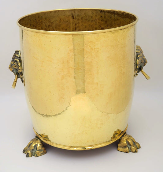 Antique Brass Planter Home Decor Early 1900's English XL Brass Lions Head Handled Paw Footed Planter Jardinière