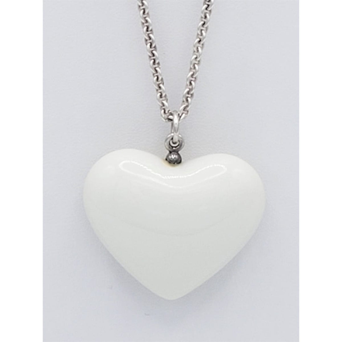 Anton Michelsen Jewelry Anton Michelsen Denmark Sterling White Porcelain Heart Pendant Necklace 1980s