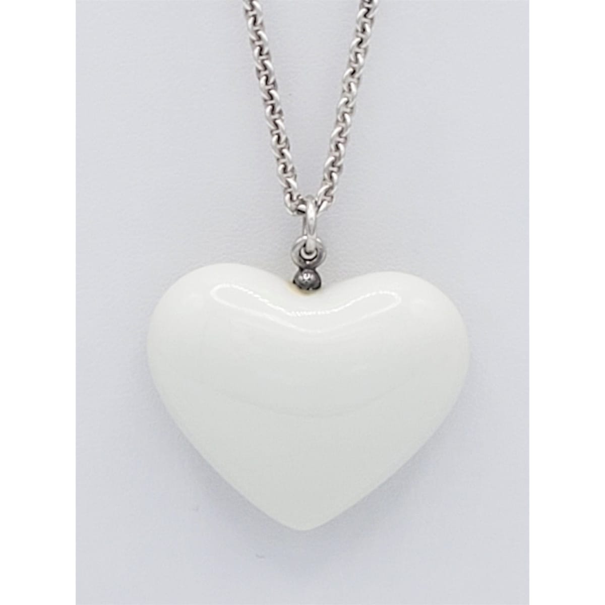 Anton Michelsen Jewelry Anton Michelsen Denmark Sterling White Porcelain Heart Pendant Necklace 1980s