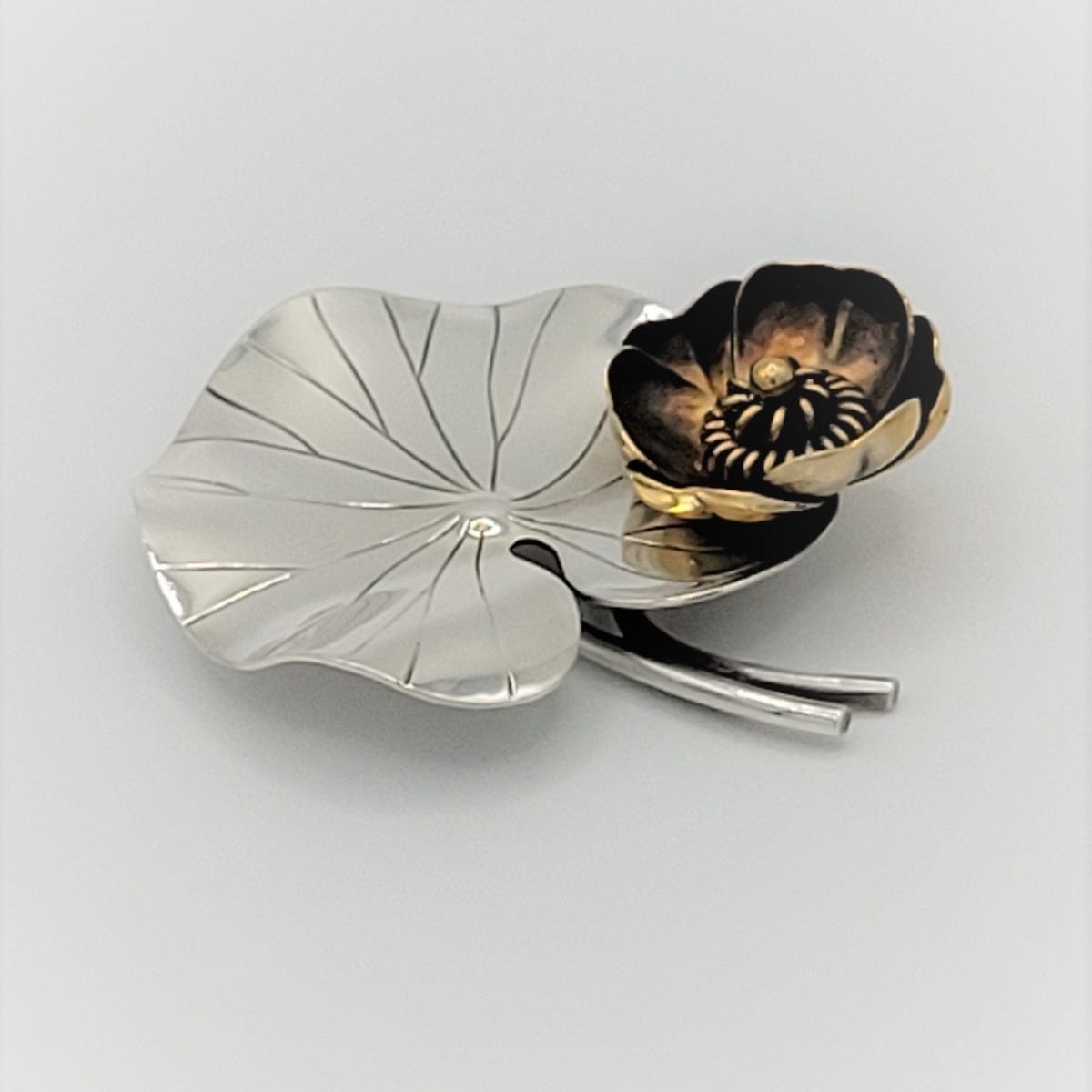 Anton Michelsen Jewelry Rare 925SS Gertrude Engel for Anton Michelsen Denmark 3-D Lily Pad Brooch