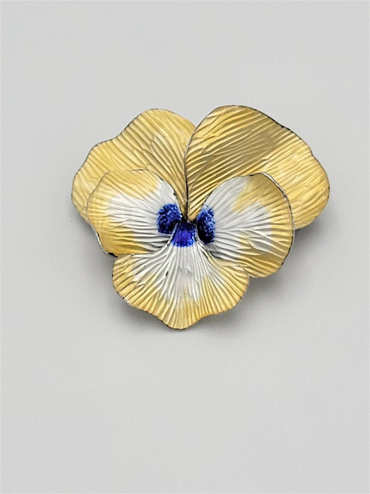 Anton Michelsen Jewelry VTG 925S Eigil Jensen Anton Michelsen Denmark Enamel 3-D Pansy Flower Brooch