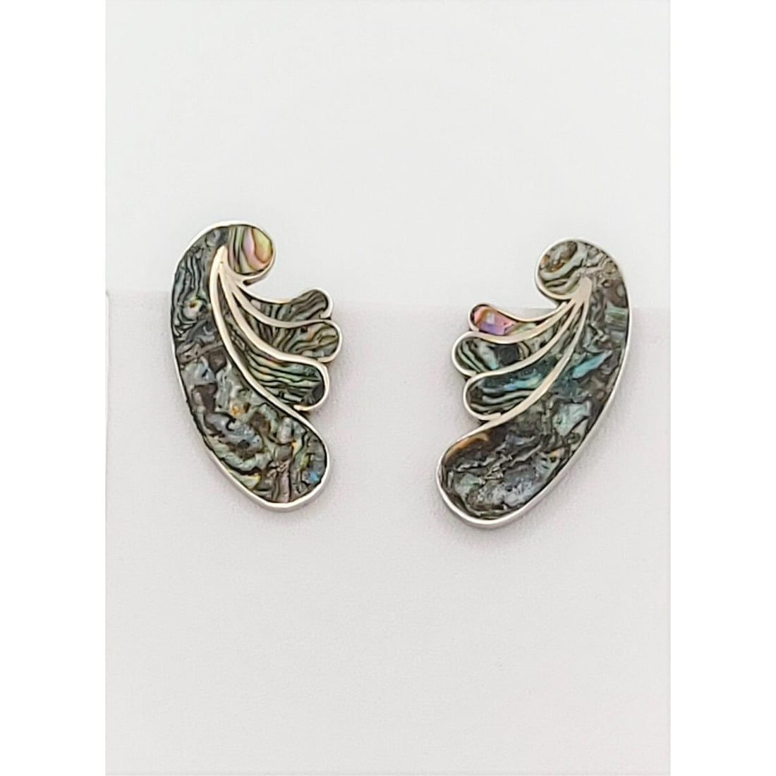 AR Taxco Jewelry Vintage Designer AR Taxco Sterling Silver Art Deco Shell Inlay Earrings Signed