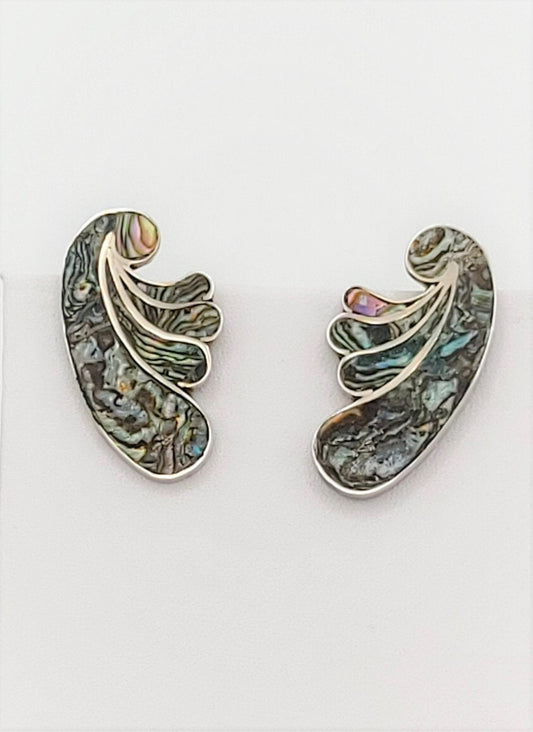 AR Taxco Jewelry Vintage Designer AR Taxco Sterling Silver Art Deco Shell Inlay Earrings Signed