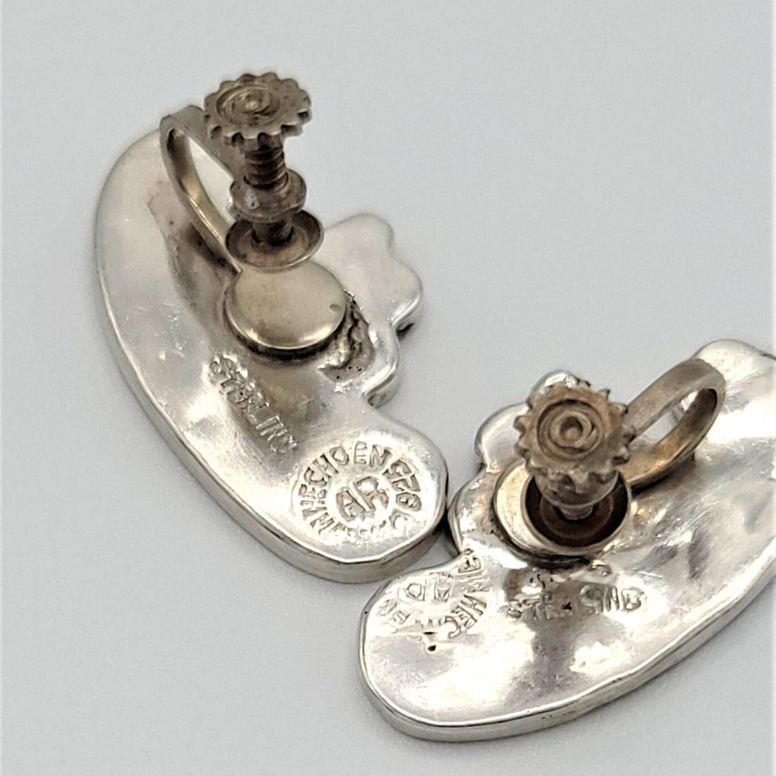 AR Taxco Jewelry Vintage Designer AR Taxco Sterling Silver Art Deco Shell Inlay Earrings Signed