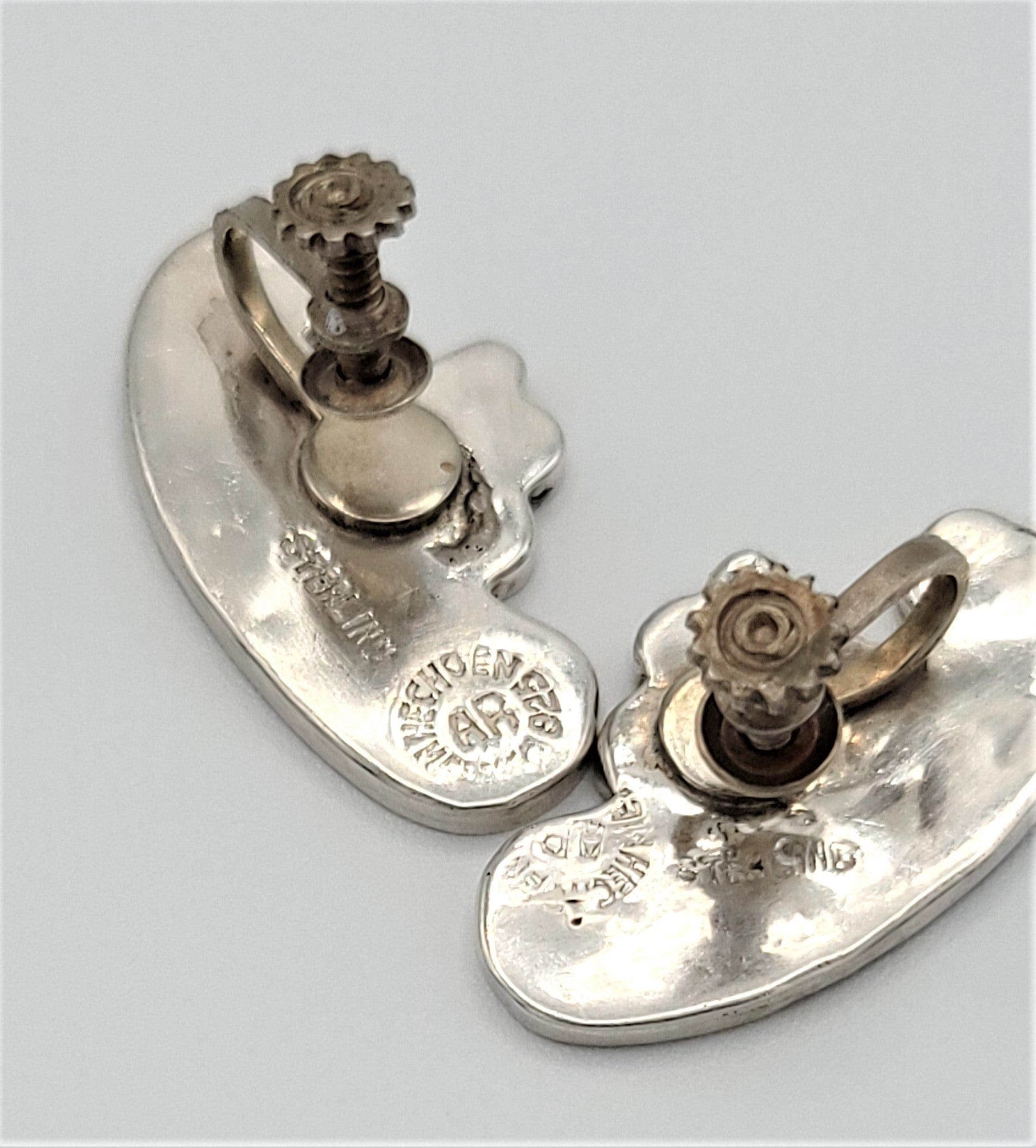 AR Taxco Jewelry Vintage Designer AR Taxco Sterling Silver Art Deco Shell Inlay Earrings Signed