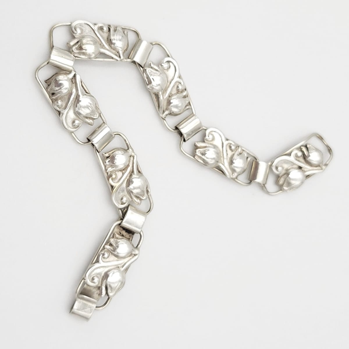 Arne Henning Petersen Jewelry Vintage Danish Arne Henning Petersen Sterling Art Deco Floral Panel Links Bracelet