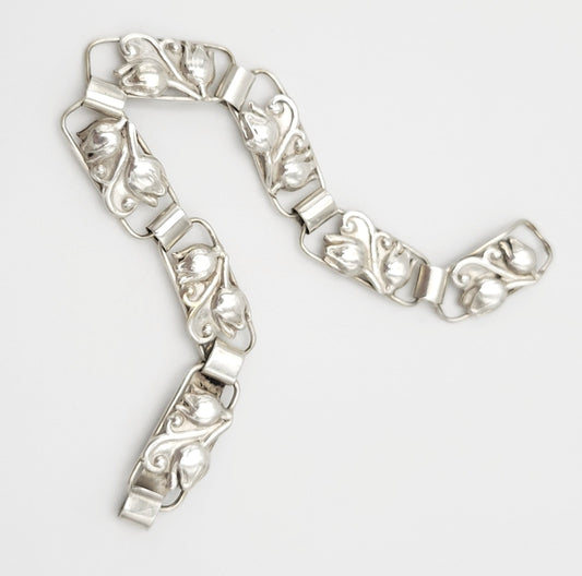 Arne Henning Petersen Jewelry Vintage Danish Arne Henning Petersen Sterling Art Deco Floral Panel Links Bracelet