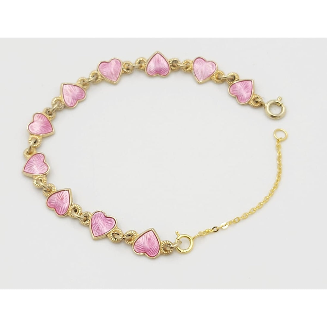 Arne Nordlie Jewelry Arne Nordlie Norway Sterling &amp; Pink Enamel Pink Hearts Links Bracelet 1950s