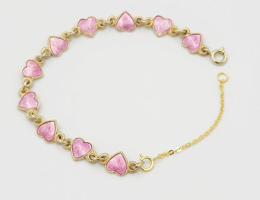 Arne Nordlie Jewelry Arne Nordlie Norway Sterling & Pink Enamel Pink Hearts Links Bracelet 1950s