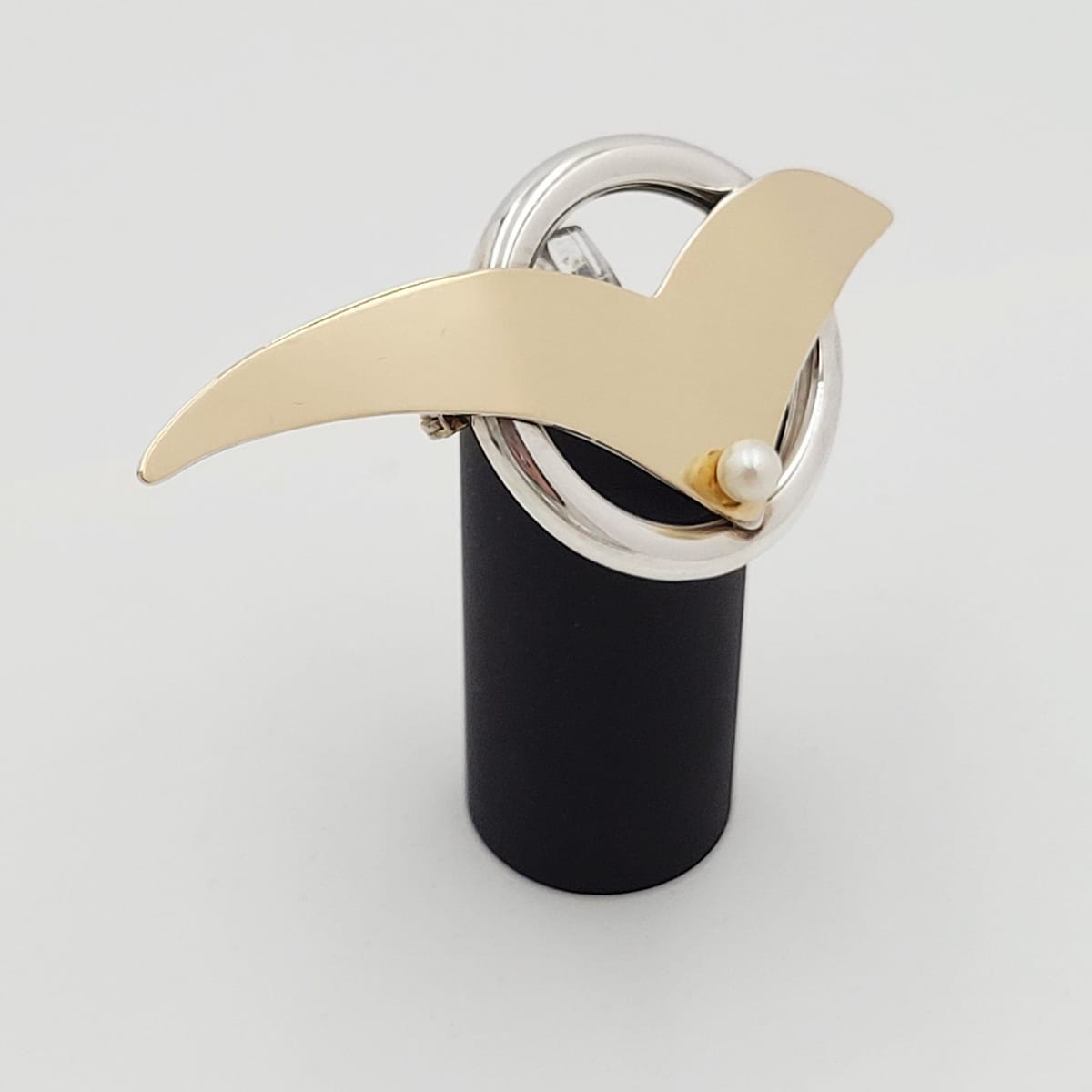 Artisan Brooch Jewelry Artisan Signed Sterling 14k Gold &amp; Pearl Modernist Bird Circle Brooch