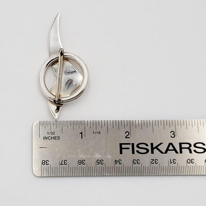 Artisan Brooch Jewelry Artisan Signed Sterling 14k Gold &amp; Pearl Modernist Bird Circle Brooch