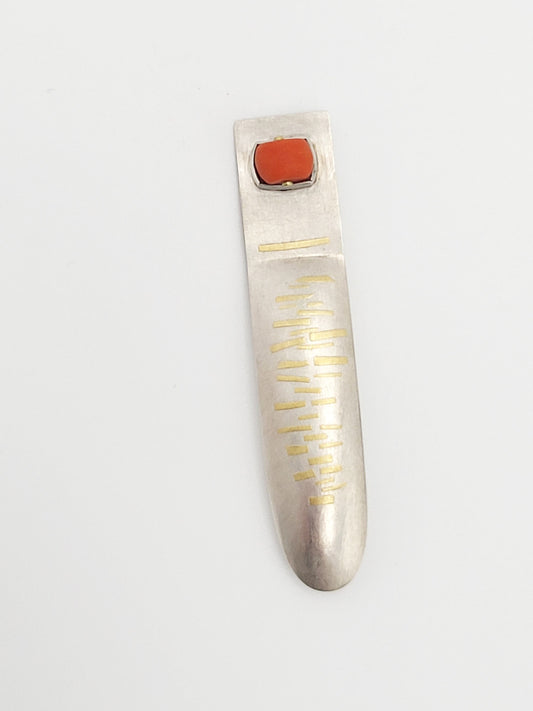 Artisan Brooch Jewelry Artisan Signed Sterling 18k Gold Coral XL Modernist Brooch