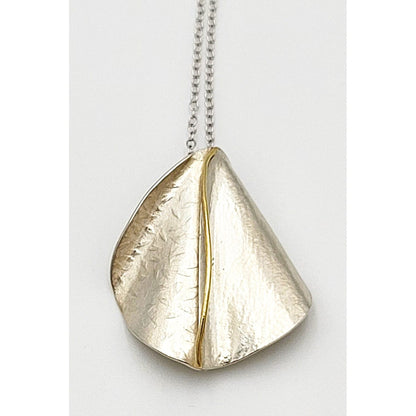 Artisan Signed Necklace Jewelry Artisan Sterling &amp; 18ct Gold Abstract Modernist Textured Pendant Necklace Signed