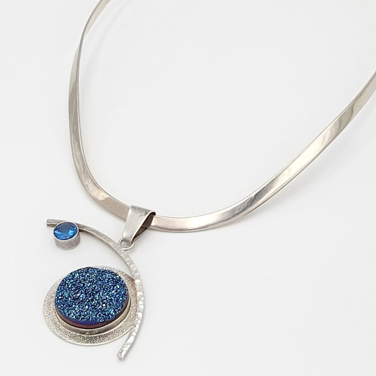 Artisan Signed Necklace Jewelry Artisan Sterling Druzy &amp; London Topaz Large Modernist Statement Necklace Signed