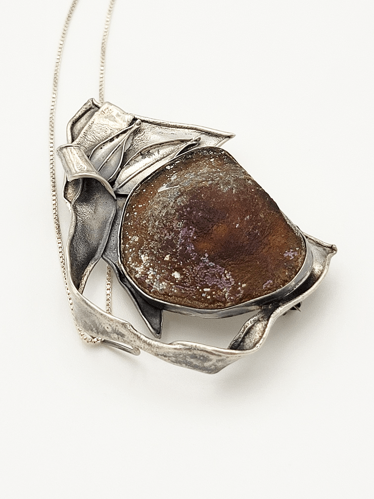 Avi Soffer Jewelry Designer Avi Soffer Sterling & Druzy MASSIVE Pendant Brooch Necklace 1980s