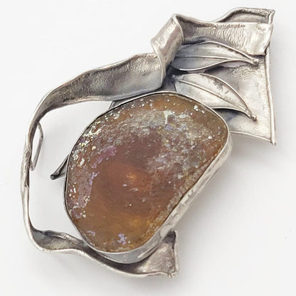 Avi Soffer Jewelry Designer Avi Soffer Sterling &amp; Druzy MASSIVE Pendant Brooch Necklace 1980s