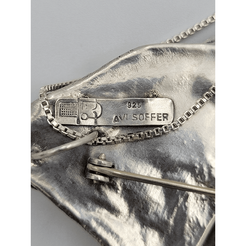 Avi Soffer Jewelry Israeli Designer Avi Soffer Sterling Silver &amp; Druzy HUGE Pendant Necklace 1980s