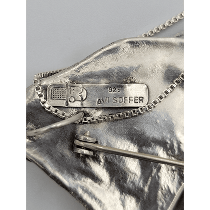 Avi Soffer Jewelry Israeli Designer Avi Soffer Sterling Silver &amp; Druzy HUGE Pendant Necklace 1980s
