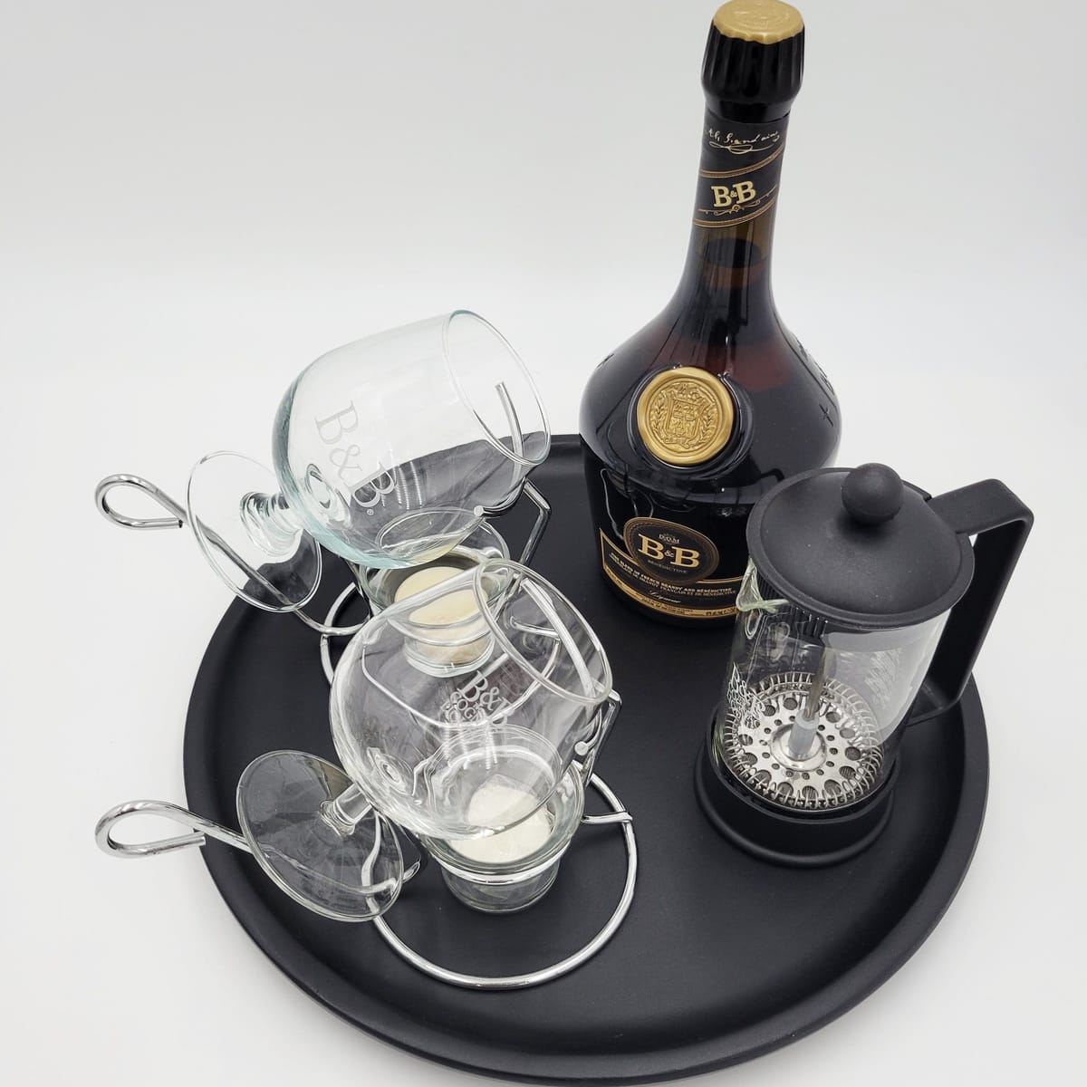 B&amp;B Barware B&amp;B Cognac Set with 2 Snifters on Stands w/ French Coffee Press