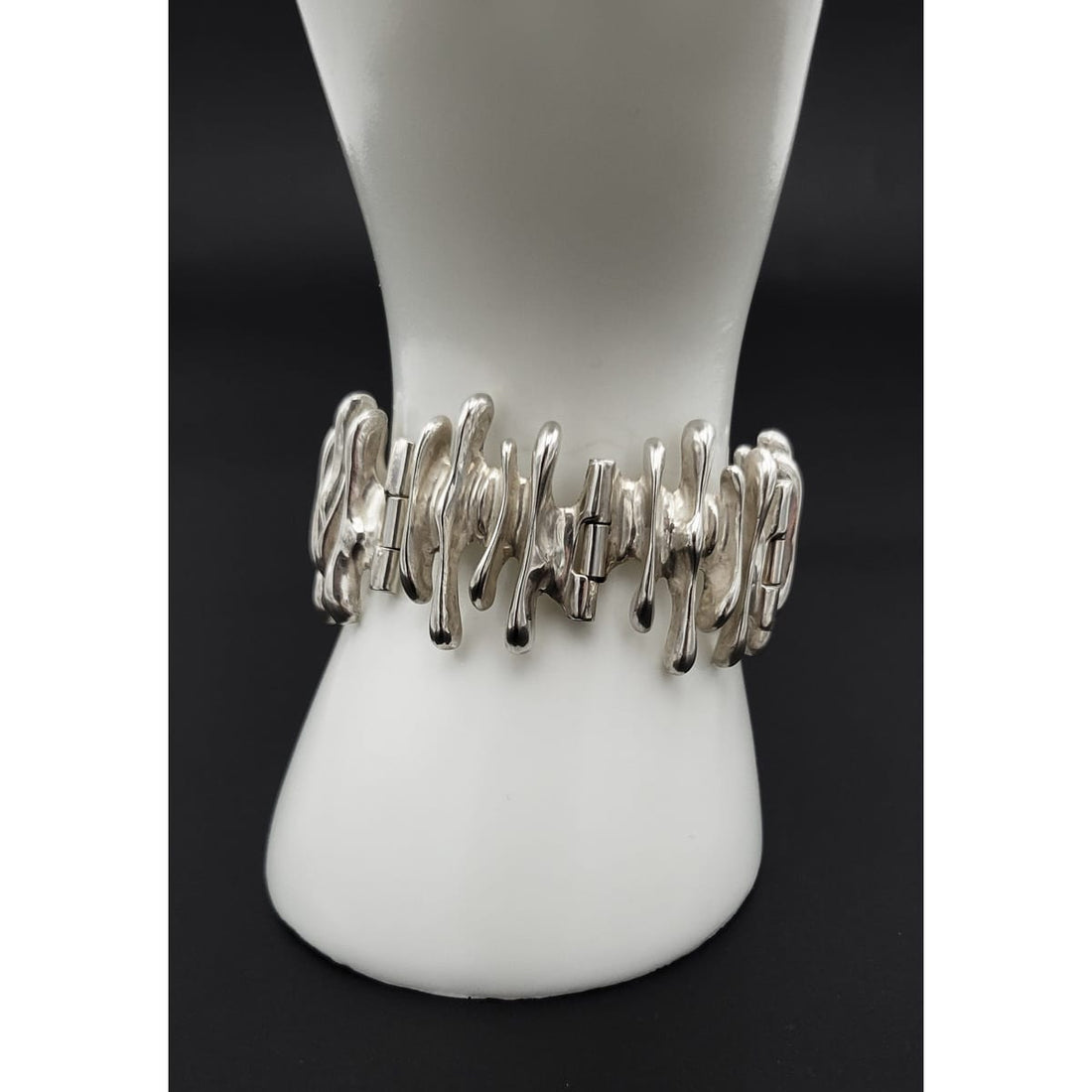 B Poland Jewelry Poland Designer Hefty Sterling Abstract Modernist Panel Bracelet Signed 80/90s