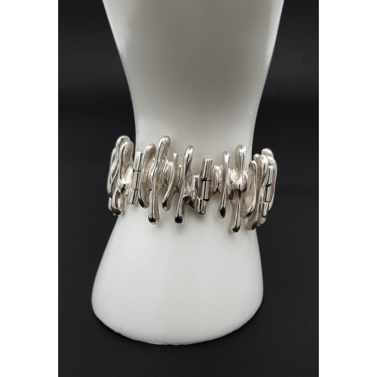 B Poland Jewelry Poland Designer Hefty Sterling Abstract Modernist Panel Bracelet Signed 80/90s