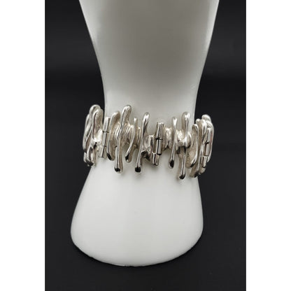 B Poland Jewelry Poland Designer Hefty Sterling Abstract Modernist Panel Bracelet Signed 80/90s