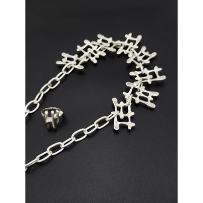 B Poland Jewelry Polish Designer Sterling Abstract Modernist Necklace Ring Set Signed 80/90s